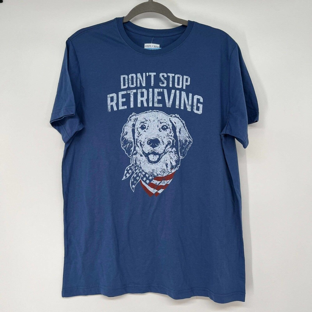 NWT State of Mine T-Shirt Mens Sz L Blue Retreiver High Neck Ulta Soft Graphic